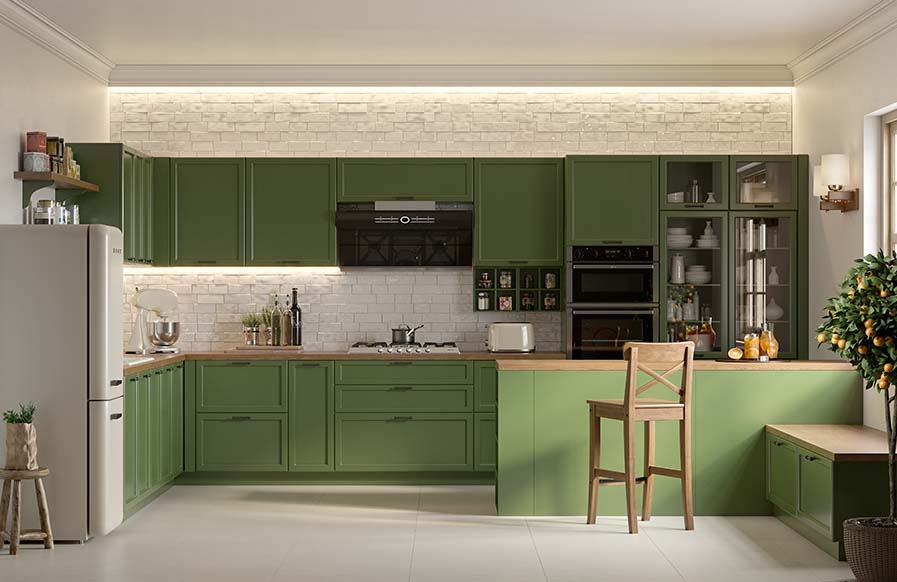 Wooden L Shape Commercial Modular Kitchen Interior Design