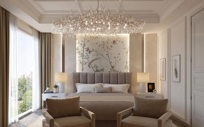Beautiful lighting installation across the bedroom - Beautiful Homes
