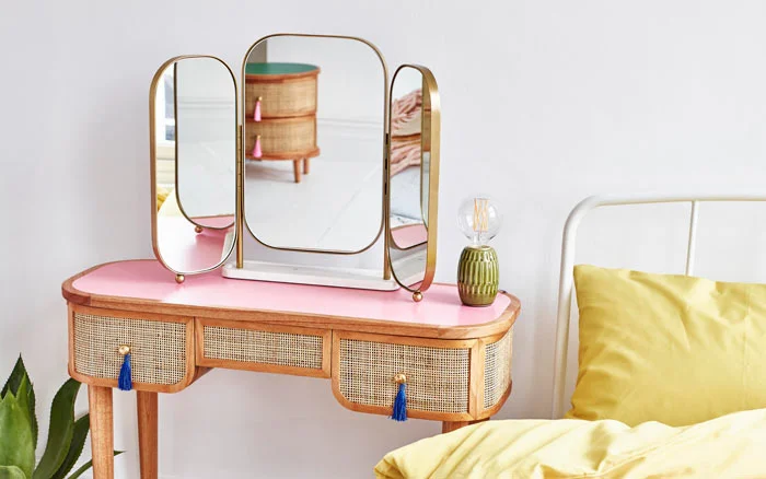 Traditional dressing table design with a folding mirror in the bedroom interior - Beautiful Homes