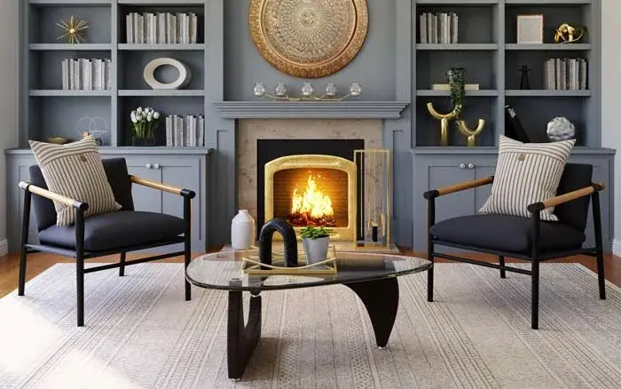 Design your painted fireplace with chic d&eacute;cor elements in the living room - Beautiful Homes