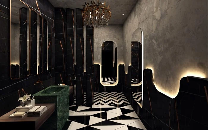 Luxurious bathroom design - monochrome colour palette &amp; abstract tile designs - Beautiful Homes