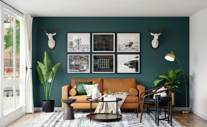 Green &amp; white two coloured combination for the living room - Beautiful Homes
