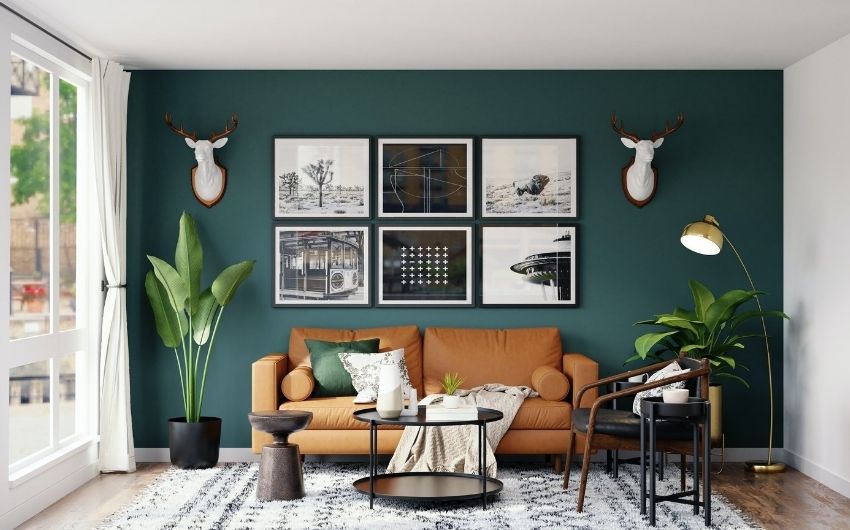 Green & white two coloured combination for the living room - Beautiful Homes