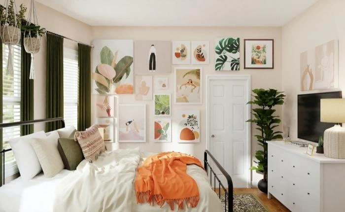 DIY bedroom design &amp; d&eacute;cor with wall paintings &amp; hanging indoor plants - Beautiful Homes