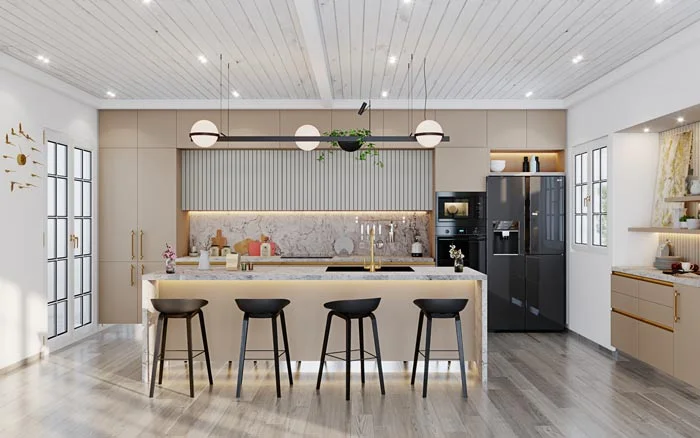 Premium modular kitchen design with neutral colour shades - Beautiful Homes