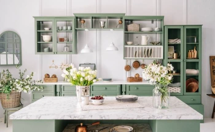 Modern glass crockery unit design in the kitchen - Beautiful Homes