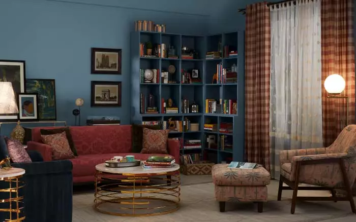 A blue library living room - Beautiful Homes