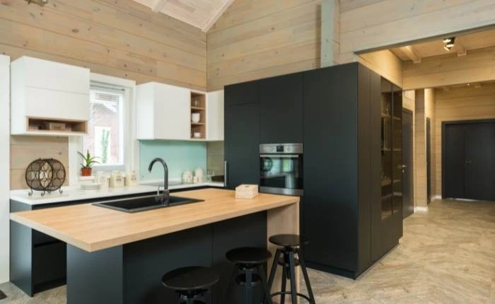Wooden modular kitchen with kitchen island - Beautiful Homes