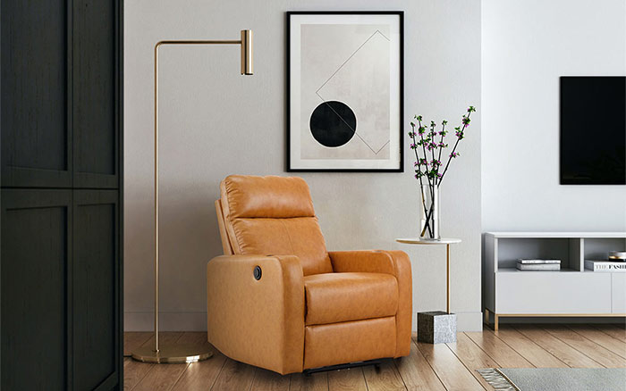 Yellow ochre recliner in living room - Beautiful Homes
