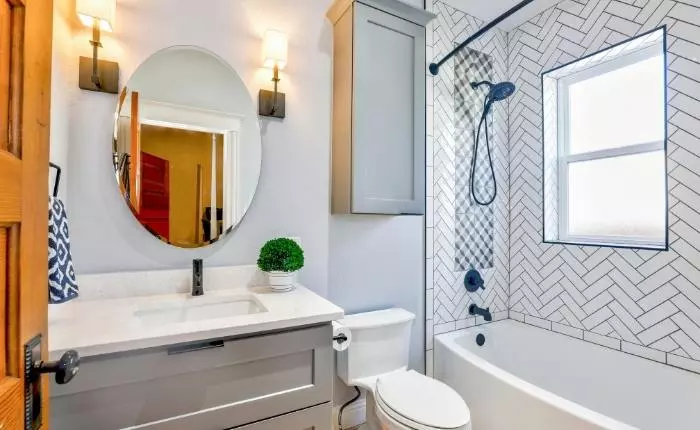 Modern toilet design idea with wash basin vanity - Beautiful Homes