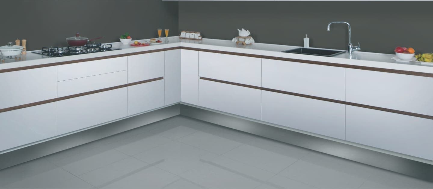 Modular Kitchen Design With White and Grey Colour Palette for Kitchen Shutters - Beautiful Homes